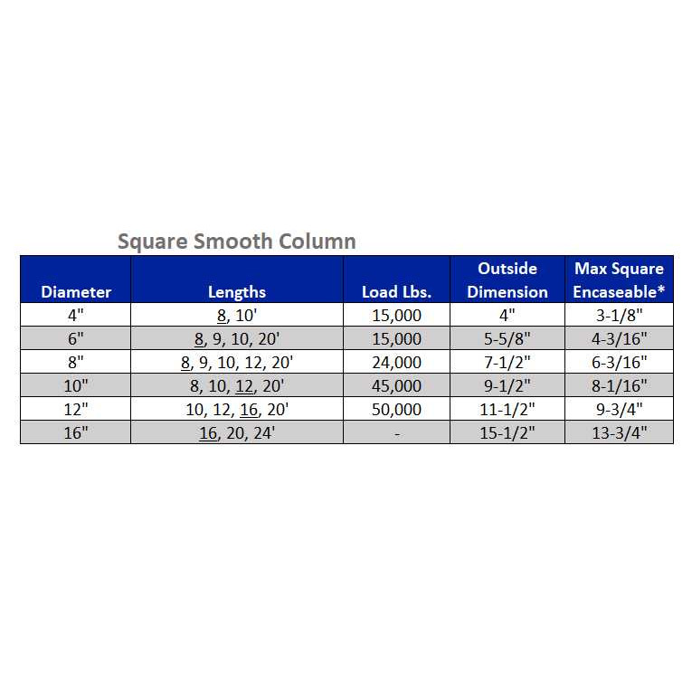 Square Column Size Chart Superior Aluminum Square Smooth Column