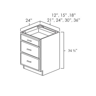 Everview Ready To Assemble White Shaker Drawer Base Cabinet 3 Drawer