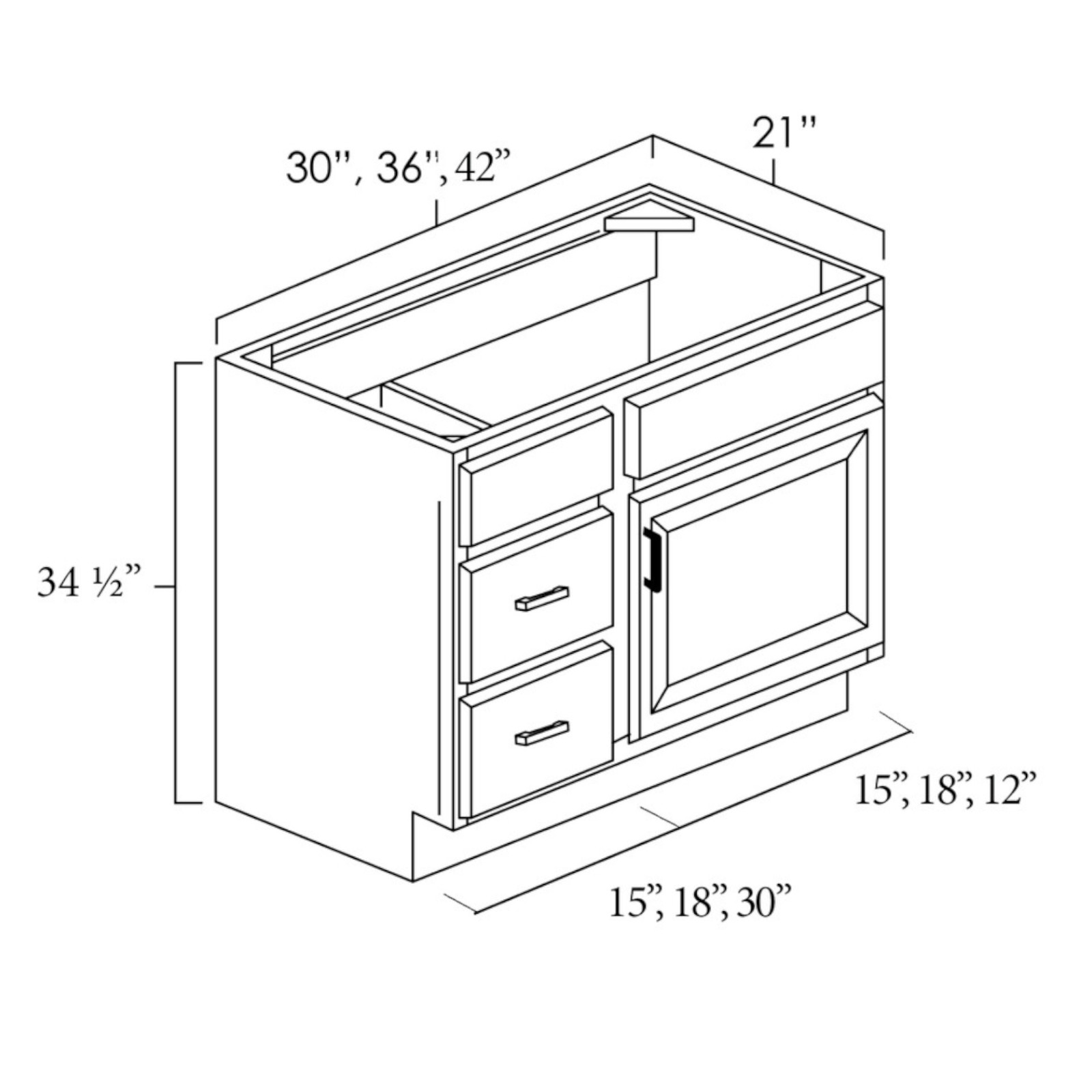 Everview RTA Summit White Shaker - Vanity Cabinet - 2 & 6 Drawer