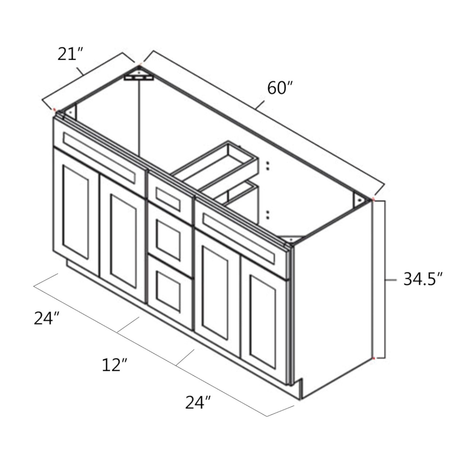 Everview RTA Hickory Shaker - Vanity Cabinet - Double Sink