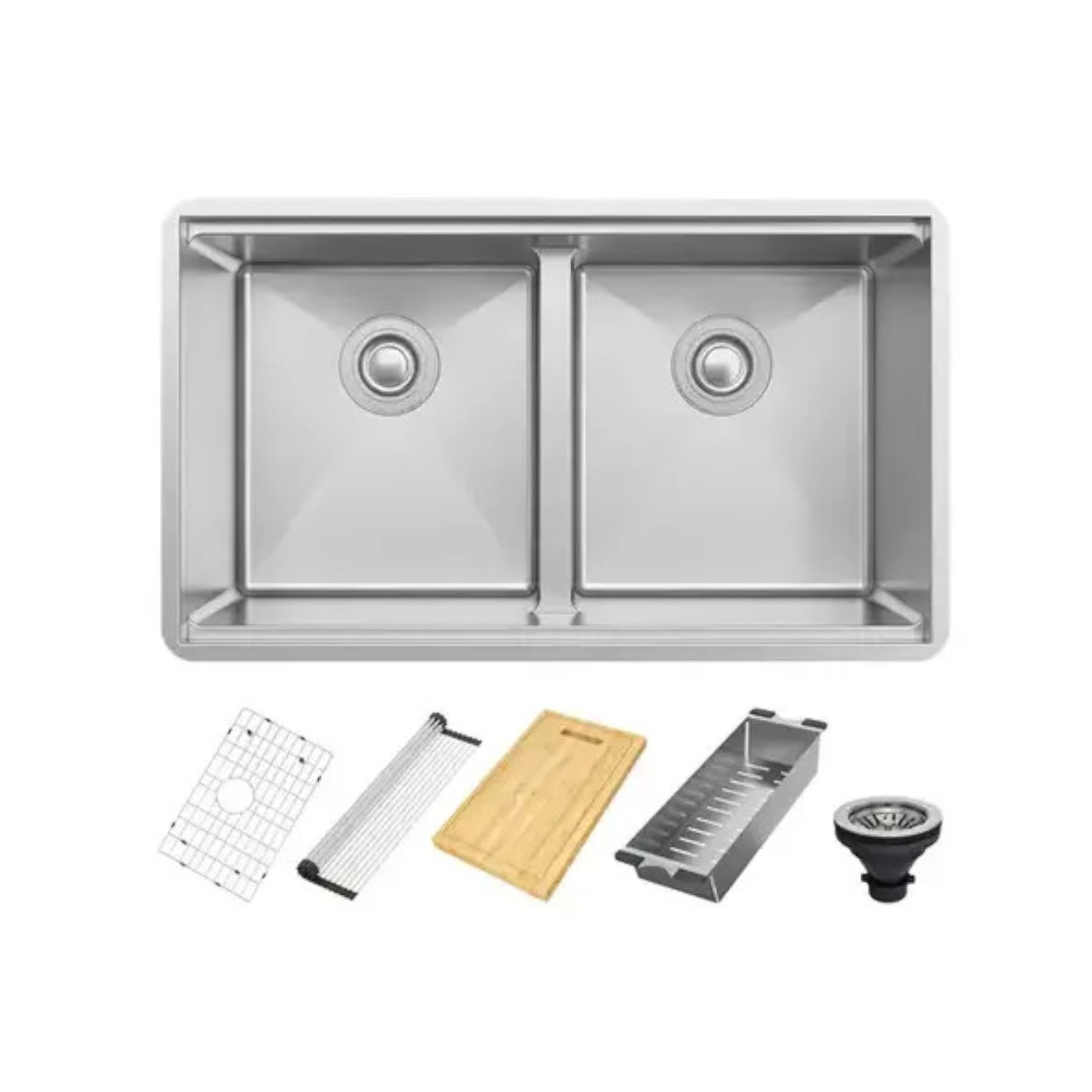 Allora Workstation Double Bowl Undermount Kitchen Sink with Accessories