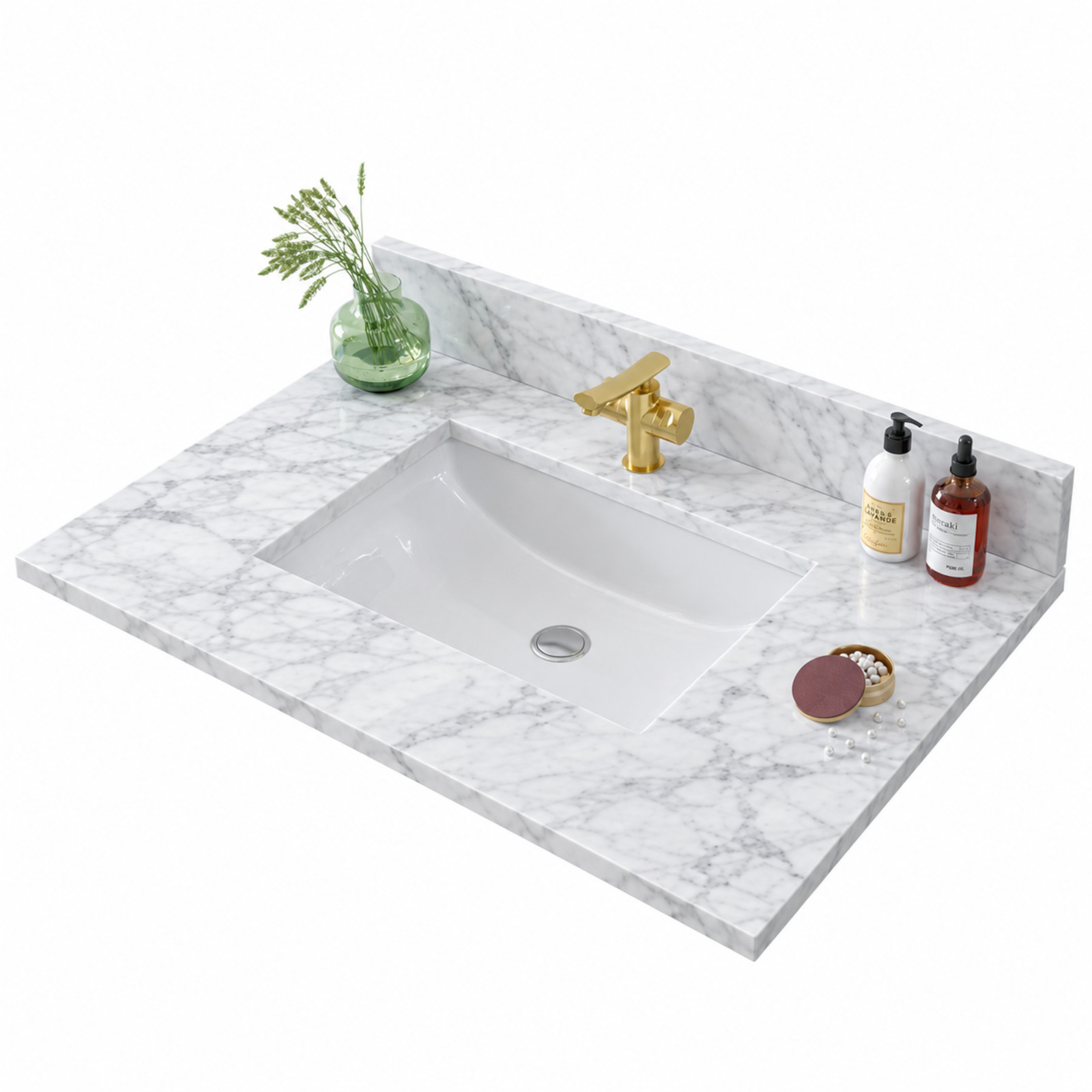 MDT Carrara Marble 31 inch x 22 inch Vanity Top Set
