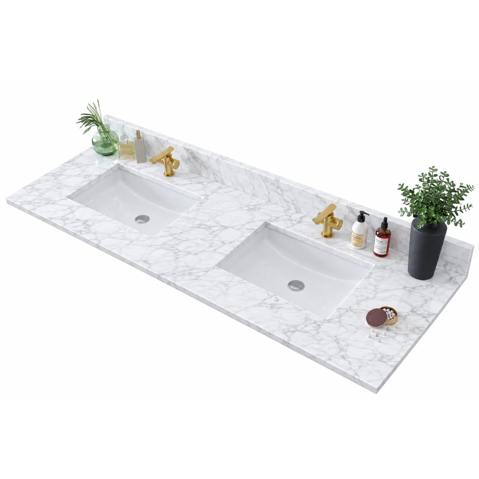 MDT Carrara Marble 61 inch x 22 inch Vanity Top Set