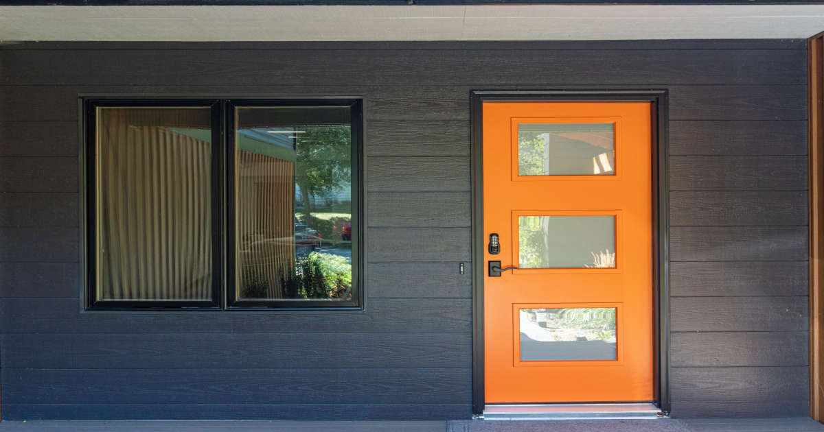 Orange door with a lock
